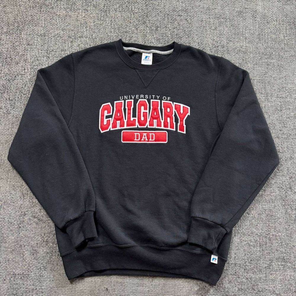 Russell Athletic University of Calgary Dad Sweatshirt Mens Medium Black Varsity